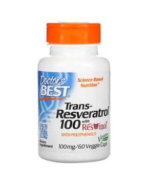 Doctor's Best, транс-ресвератрол 100 с ResVinol, 100 мг, 60 вегетарианских капсул Doctor's Best, транс-ресвератрол 100 с ResVinol, 100 мг, 60 вегетарианских капсул